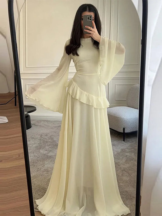 Fashion Flare Sleeve Ruff Long Dress
