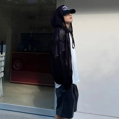 Hollow Hooded Knit Top