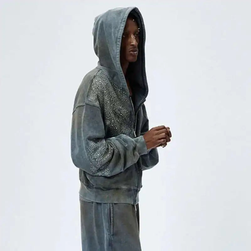 Rhinestone Washed Zip Hoodie