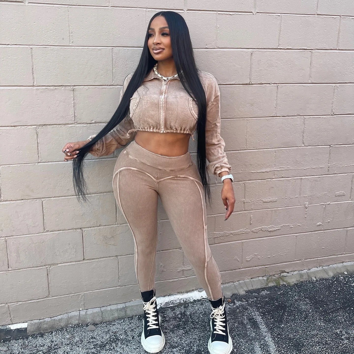 Washed Knitted Two-Piece Set