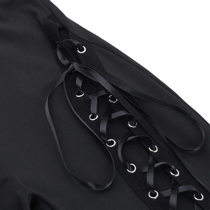 Black Punk Lace Up Flared Pants