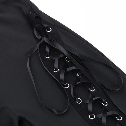 Black Punk Lace Up Flared Pants