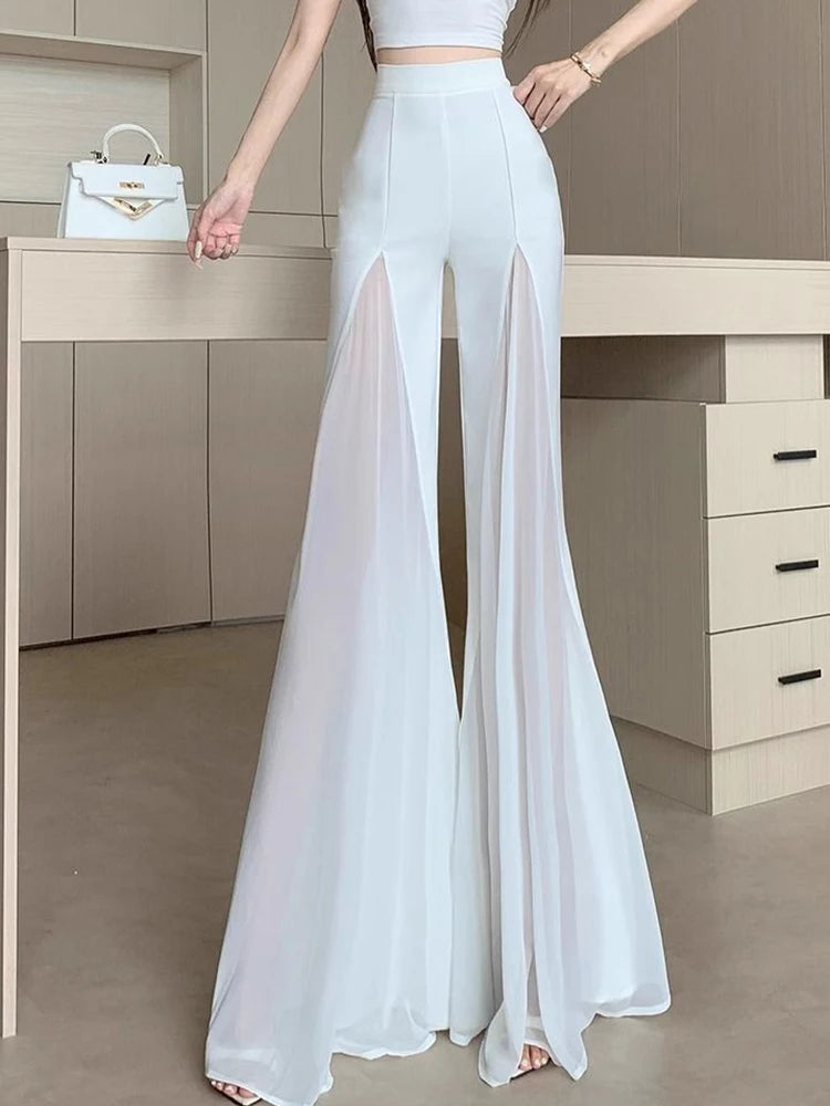 Mesh High Waist Flare Trousers