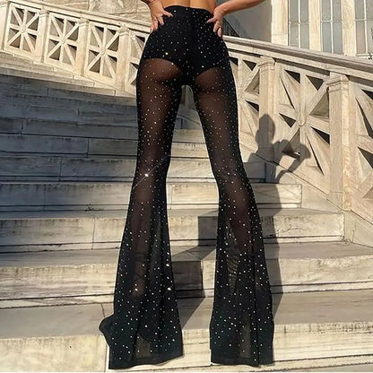 Rhinestone High-Waist Street Pants