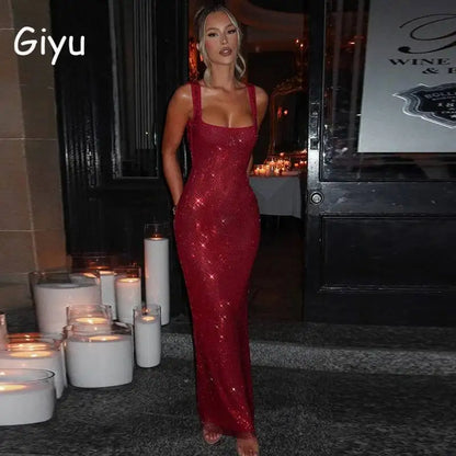 Sexy Backless Sequined Maxi Dress