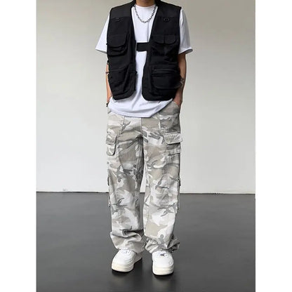 New 2025 Camouflage Cargo Pants for Men Elastic Waist Casual Pants Spring Autumn Hiphop Multi Pocket Baggy Streetwear Trousers