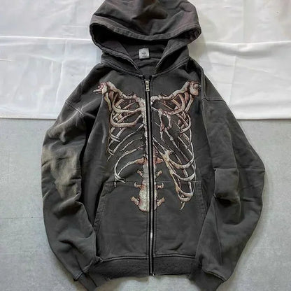 Y2K Skull Zip Hoodie