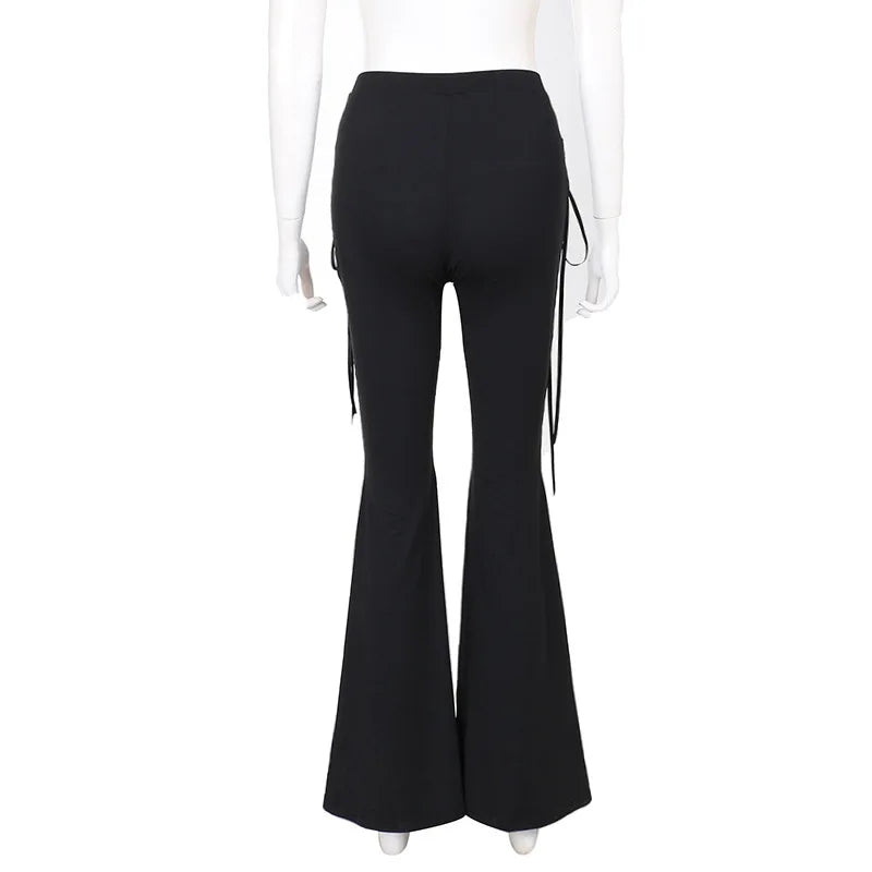 Black Punk Lace Up Flared Pants
