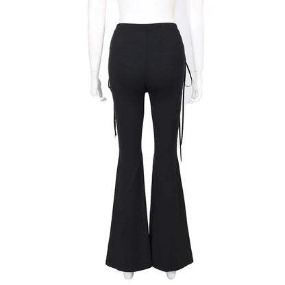 Black Punk Lace Up Flared Pants