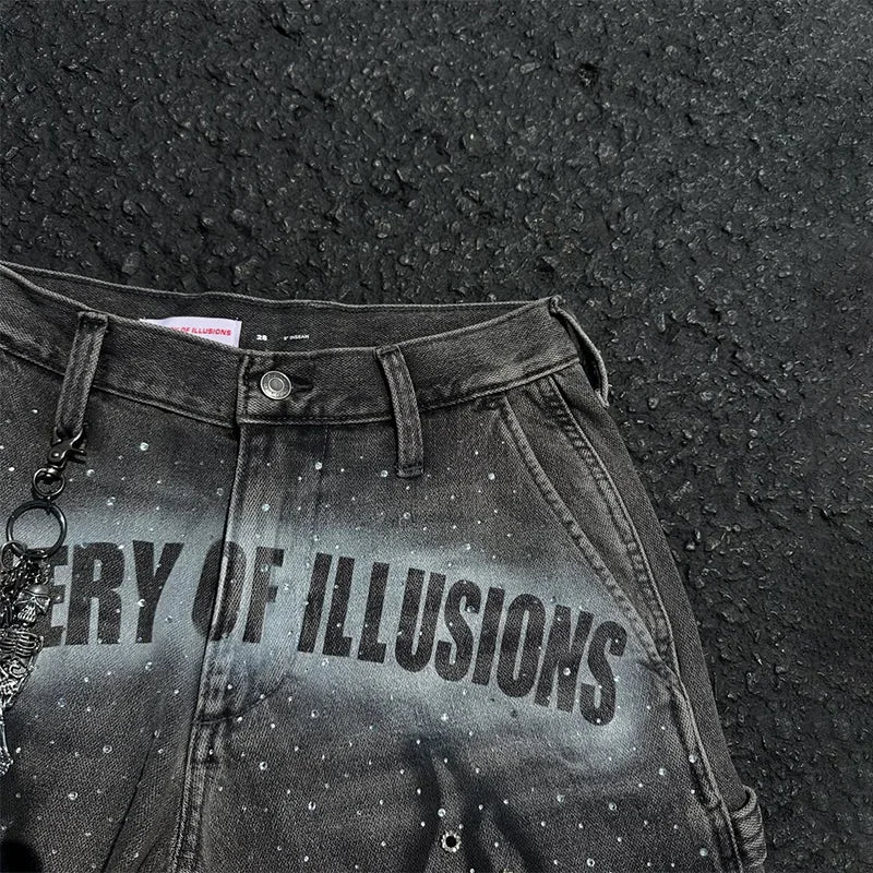 Rhinestone Distressed Denim Shorts