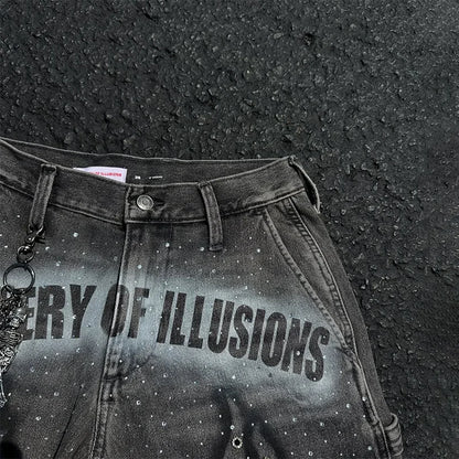 Rhinestone Distressed Denim Shorts