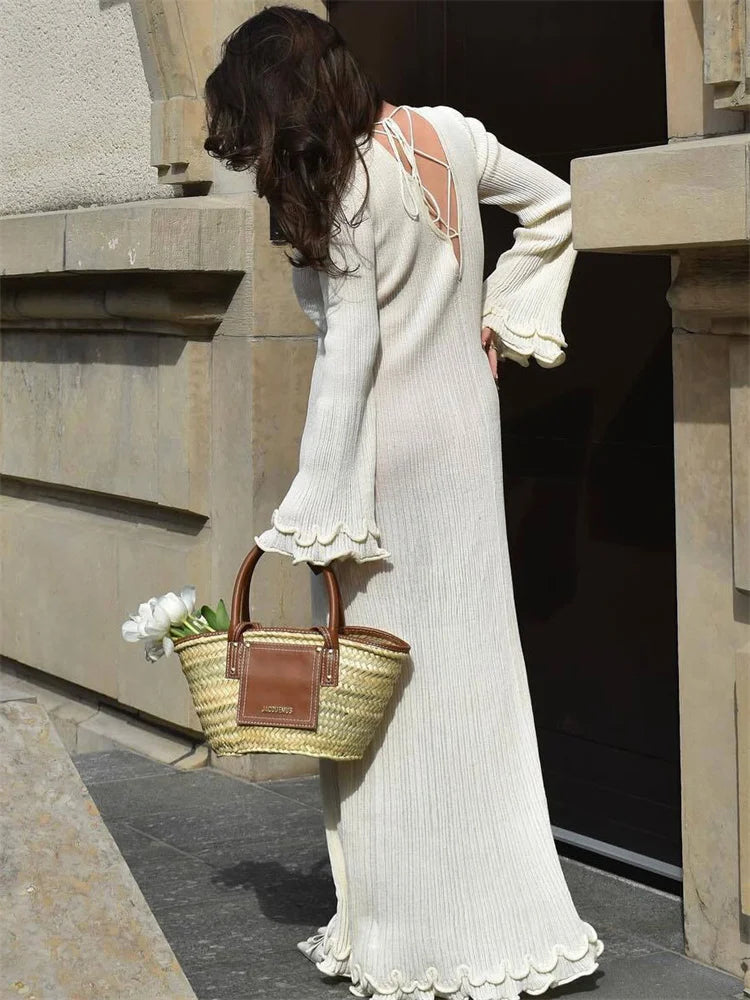 Women Lace-Up Maxi Dress