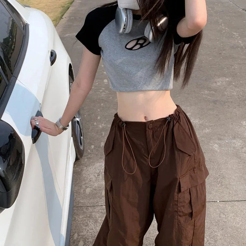 Brown Wide Leg Cargo Pants