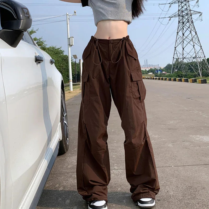 Brown Wide Leg Cargo Pants