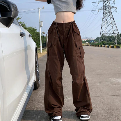 Brown Wide Leg Cargo Pants