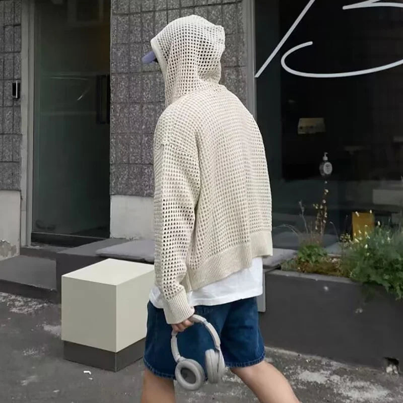 Hollow Hooded Knit Top