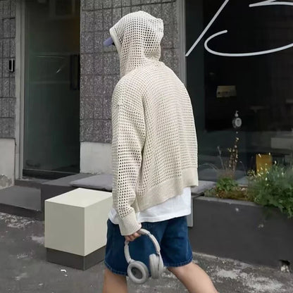 Hollow Hooded Knit Top