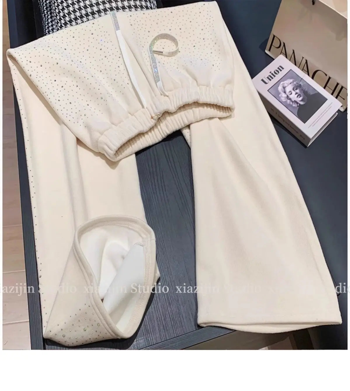 Velvet Rhinestone Wide Leg Pants