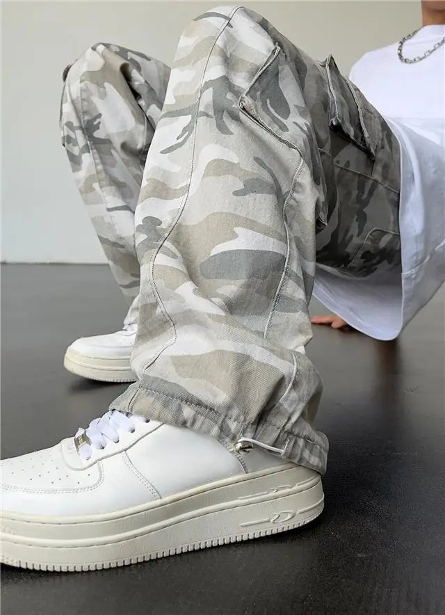 New 2025 Camouflage Cargo Pants for Men Elastic Waist Casual Pants Spring Autumn Hiphop Multi Pocket Baggy Streetwear Trousers