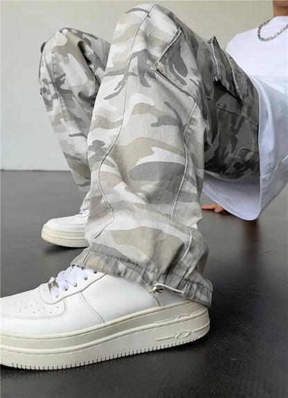 New 2025 Camouflage Cargo Pants for Men Elastic Waist Casual Pants Spring Autumn Hiphop Multi Pocket Baggy Streetwear Trousers