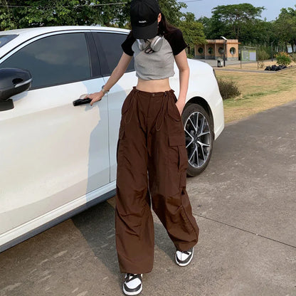 Brown Wide Leg Cargo Pants