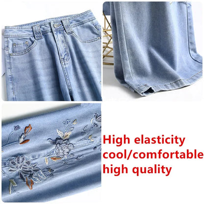 Embroidered Wide Leg Jeans