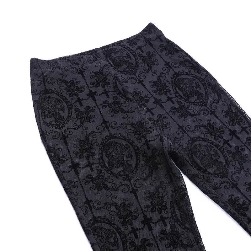Y2K Gothic Lace Flare Mesh Pants