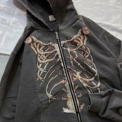Y2K Skull Zip Hoodie