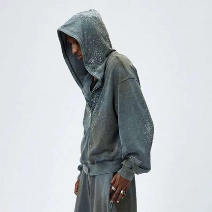 Rhinestone Washed Zip Hoodie