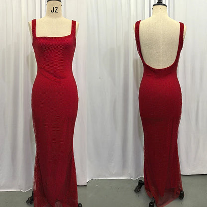 Sexy Backless Sequined Maxi Dress