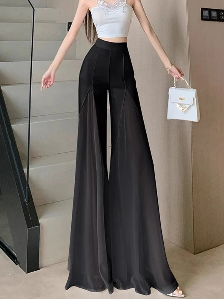 Mesh High Waist Flare Trousers