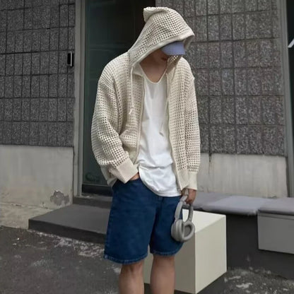 Hollow Hooded Knit Top