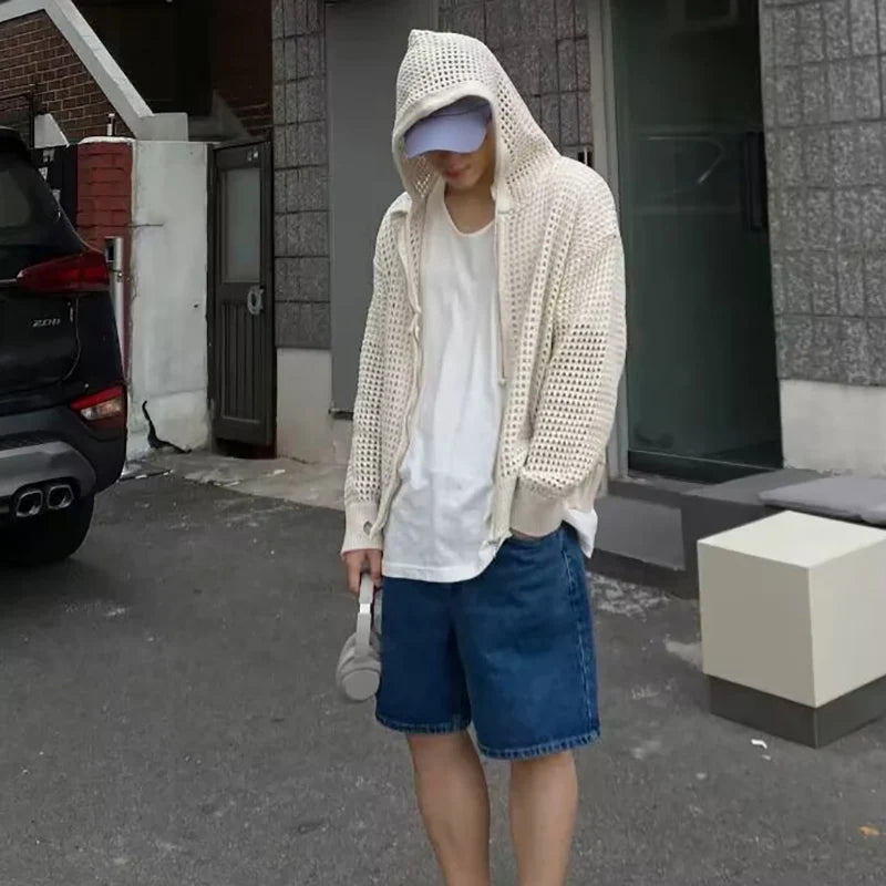 Hollow Hooded Knit Top