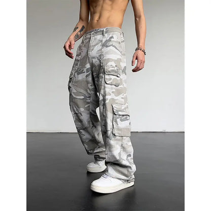 New 2025 Camouflage Cargo Pants for Men Elastic Waist Casual Pants Spring Autumn Hiphop Multi Pocket Baggy Streetwear Trousers