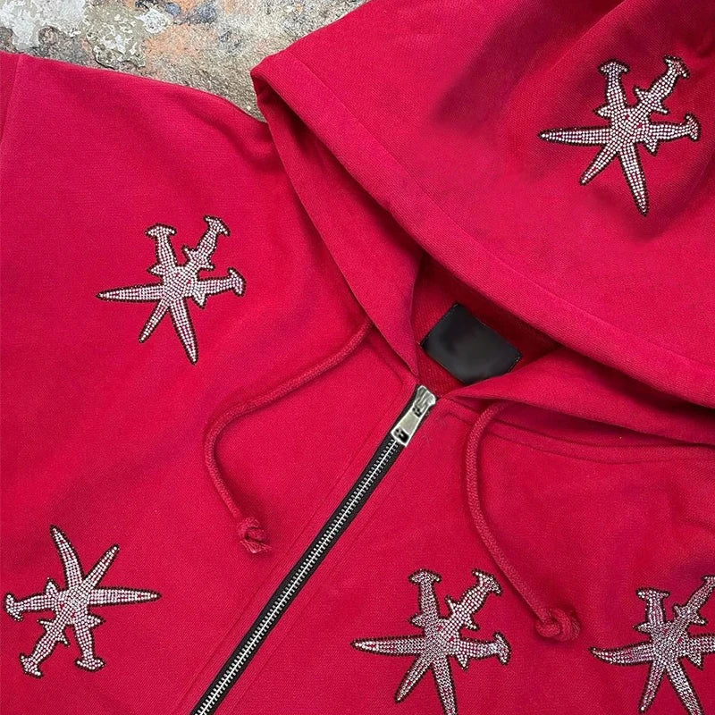Rhinestone Zip Hoodie