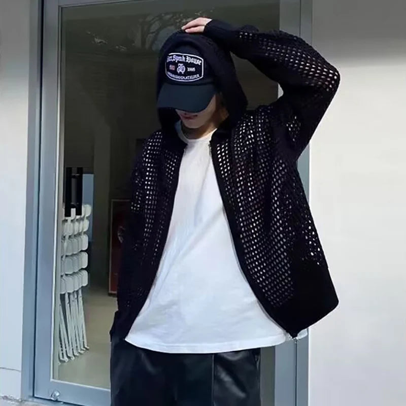 Hollow Hooded Knit Top