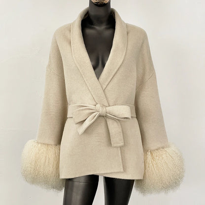 Women Wool Fur Coat
