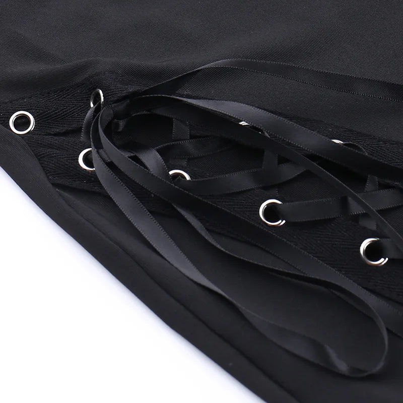 Black Punk Lace Up Flared Pants