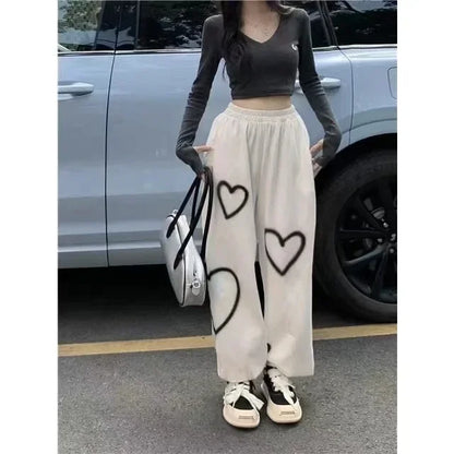 Loose Fit White Heart Pants