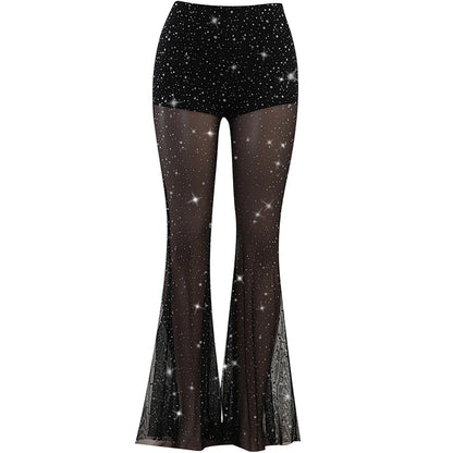 Rhinestone High-Waist Street Pants