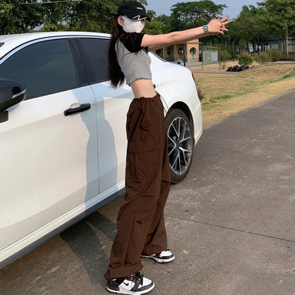 Brown Wide Leg Cargo Pants