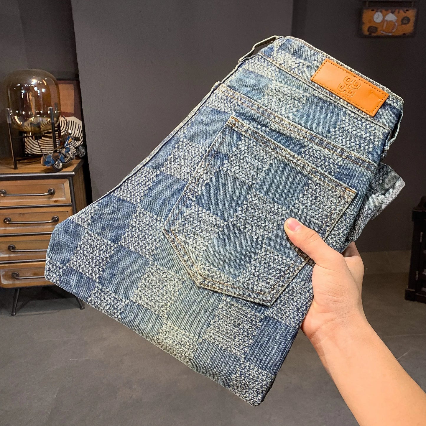 Men’s Plaid Denim Pants