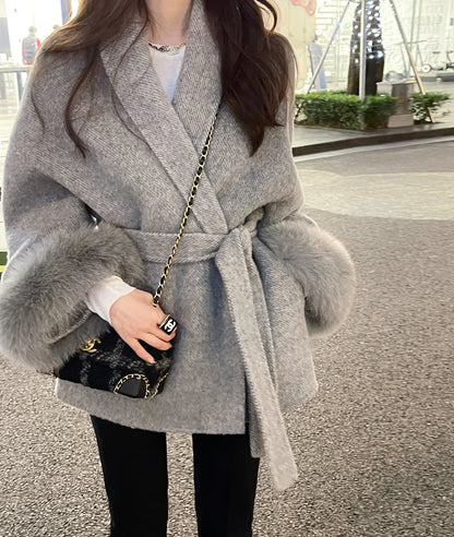 Women Wool Fur Coat
