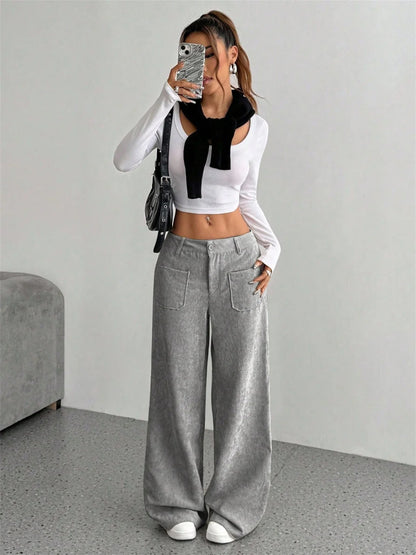 Retro Corduroy Wide-Leg Pants