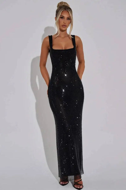 Sexy Backless Sequined Maxi Dress