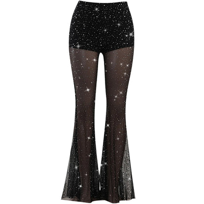 Rhinestone High-Waist Street Pants
