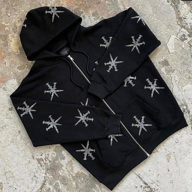 Rhinestone Zip Hoodie