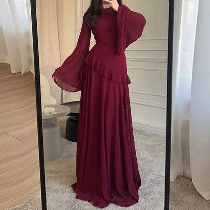 Women Flare Sleeve Ruffles Dress