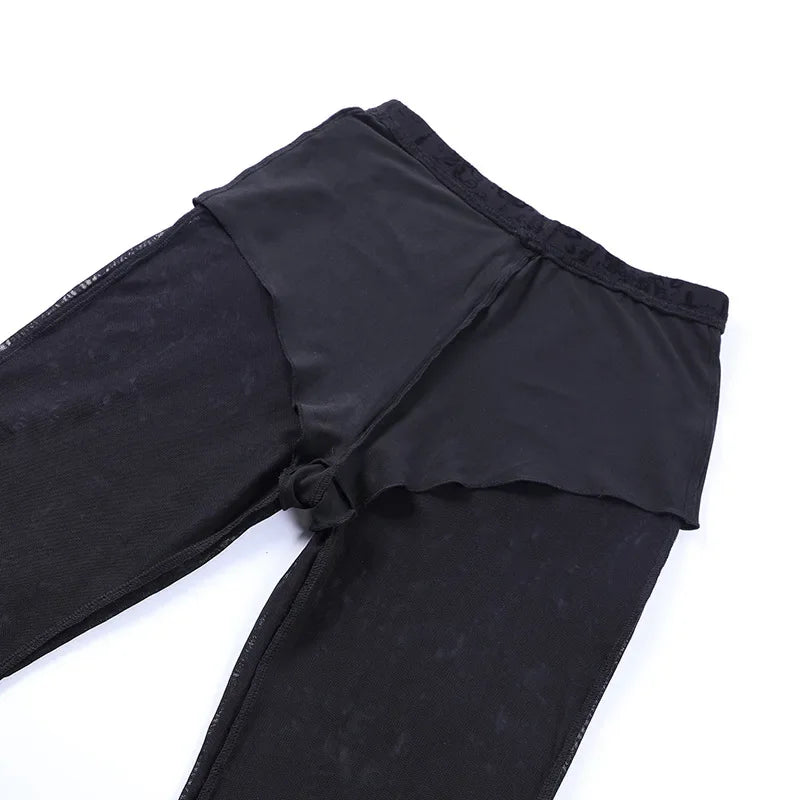 Y2K Gothic Lace Flare Mesh Pants