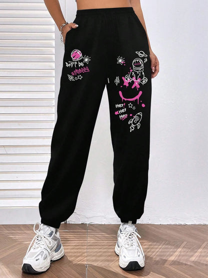 Women’s Graffiti Print Streetwear Pants